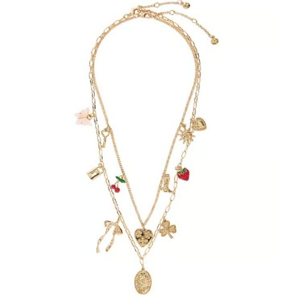 PINK VICTORIA'S SECRET 2pc SET Gold Hearts, Lucky Clover, Sun Charms Necklaces - Picture 3 of 4